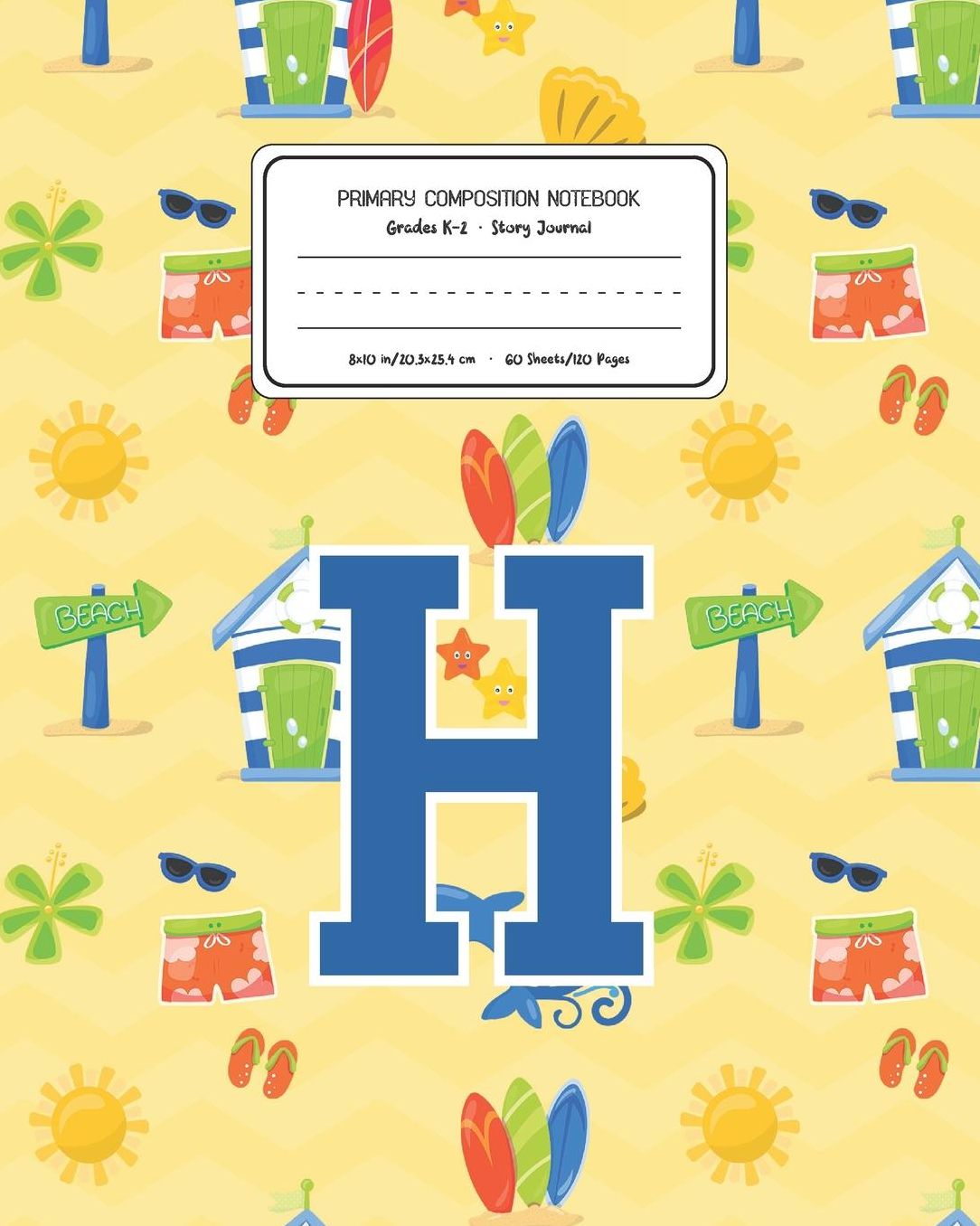 Primary Composition Notebook Grades K-2 Story Journal H: Surf Pattern Primary Composition Book Letter H Personalized Lined Draw and Write Handwriting Paper Picture Space and Dashed Midline Notebook for Boys Exercise Book for Kids Back to School Preschool