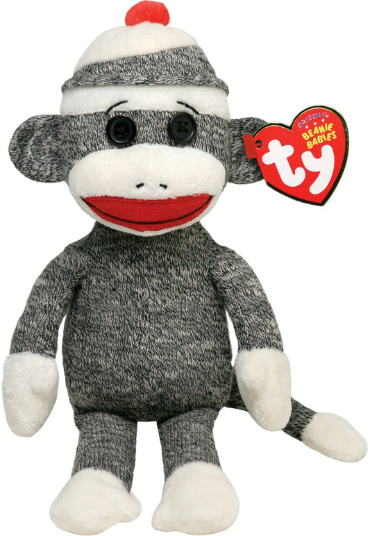 Sock Monkey Beanie Baby Grey