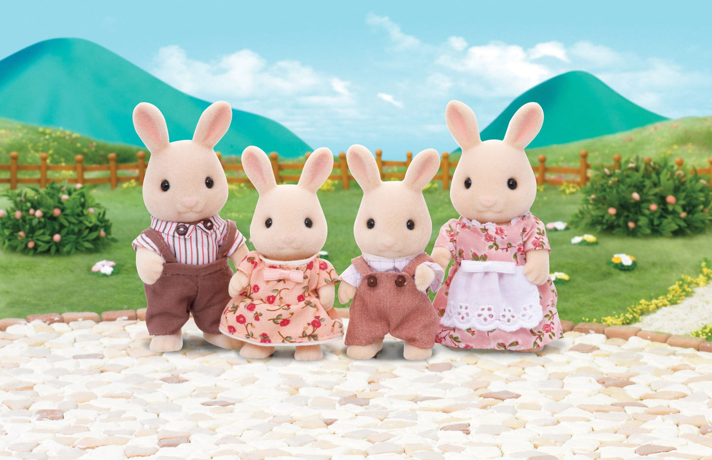 Calico Critters Sweeptea Rabbit Family, Set of 4 Collectible Doll Figures