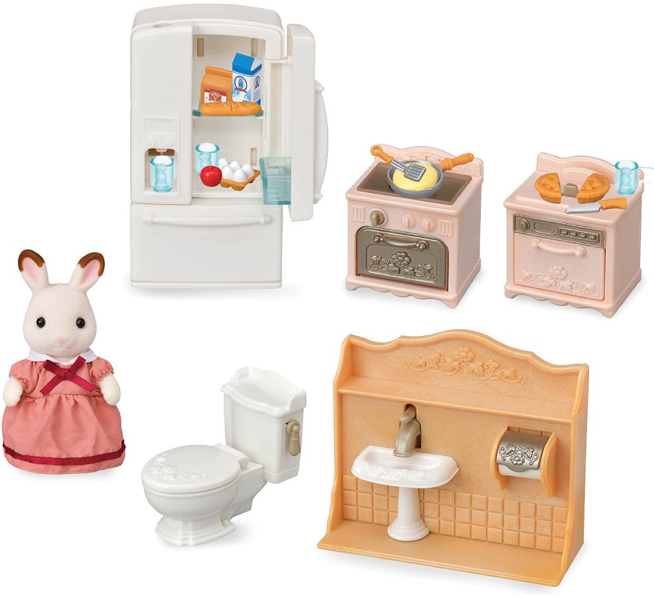 Calico Critters Playful Starter Furniture Set, Dollhouse Furniture Set with Figure and "Working" Appliances