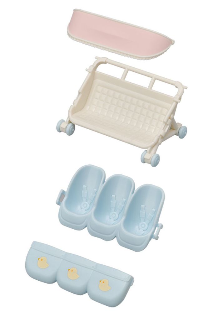 Calico Critters Triplets Stroller, Dollhouse Accessory Set for Triplet Figures
