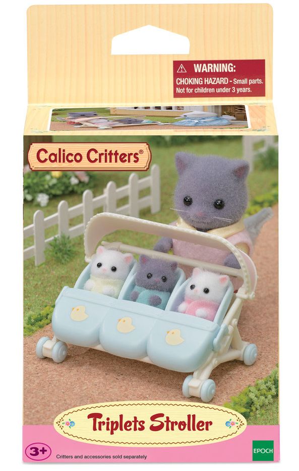 Calico Critters Triplets Stroller, Dollhouse Accessory Set for Triplet Figures
