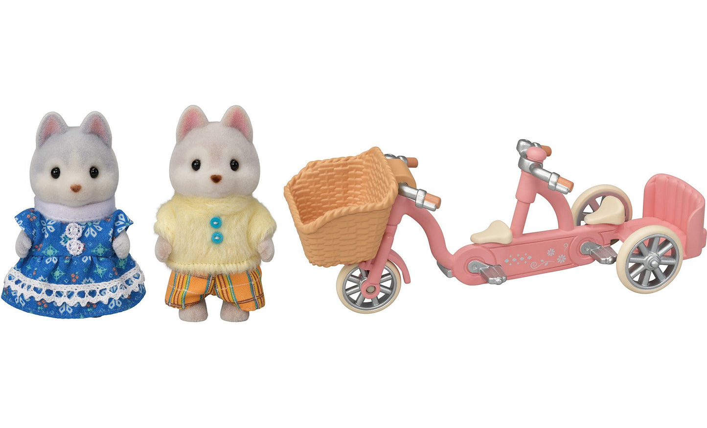 Calico Critters Husky Brother & Sister's Tandem Cycling Set, Dollhouse Playset with Figures and Accessories