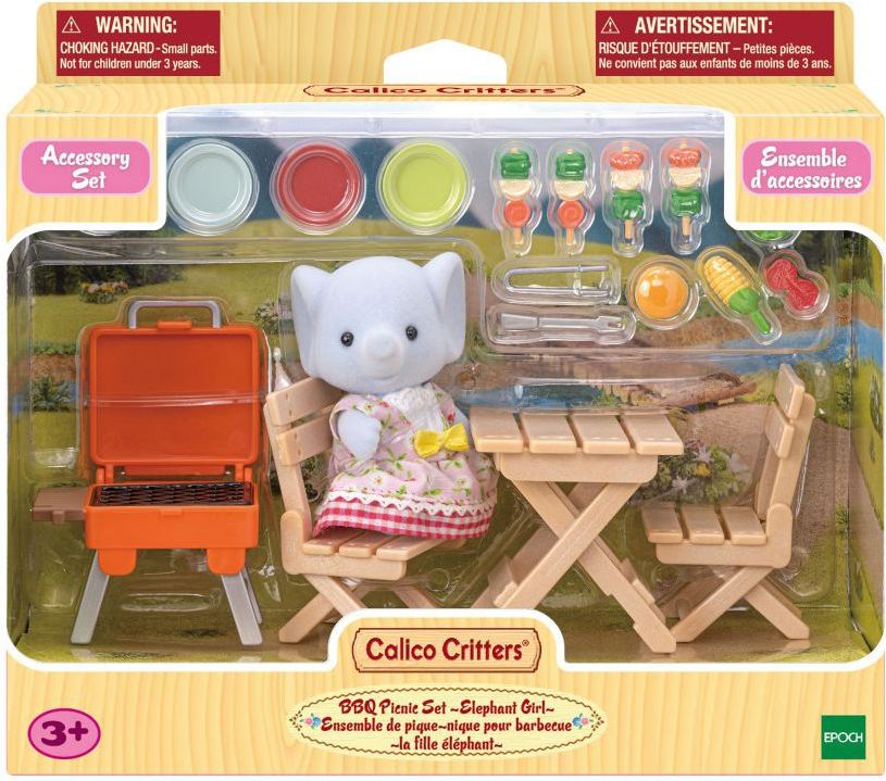 Calico Critters Bubblebrook Elephant Girl's BBQ Picnic Set, Dollhouse Playset with Figure and Accessories