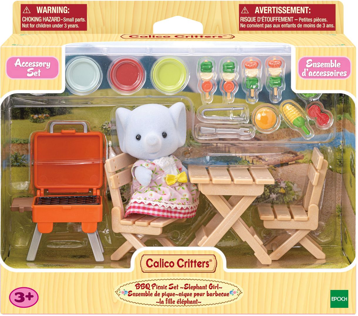 Calico Critters Bubblebrook Elephant Girl's BBQ Picnic Set, Dollhouse Playset with Figure and Accessories