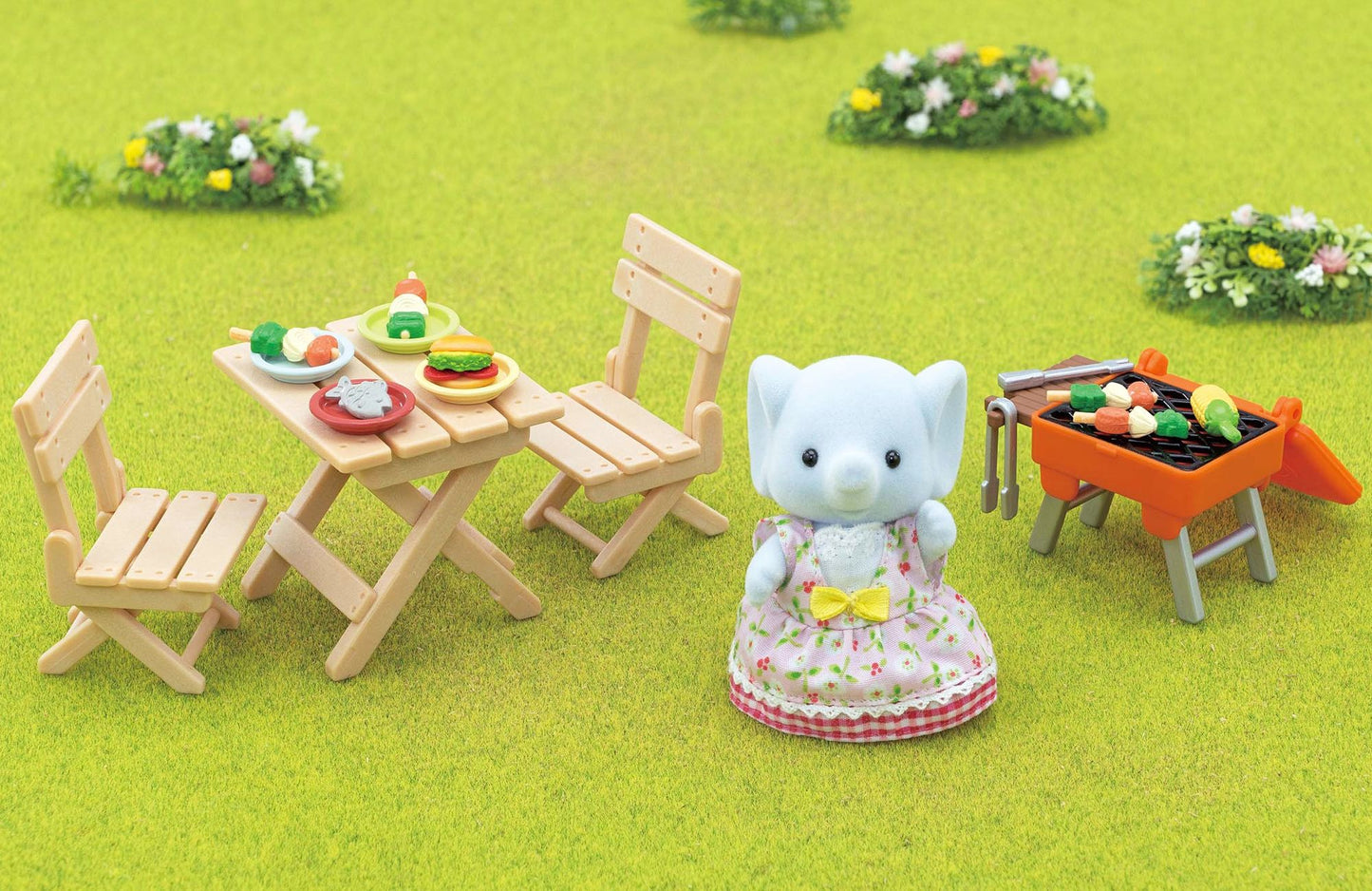 Calico Critters Bubblebrook Elephant Girl's BBQ Picnic Set, Dollhouse Playset with Figure and Accessories