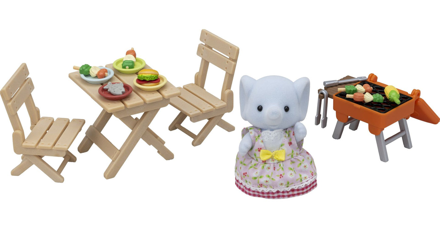 Calico Critters Bubblebrook Elephant Girl's BBQ Picnic Set, Dollhouse Playset with Figure and Accessories