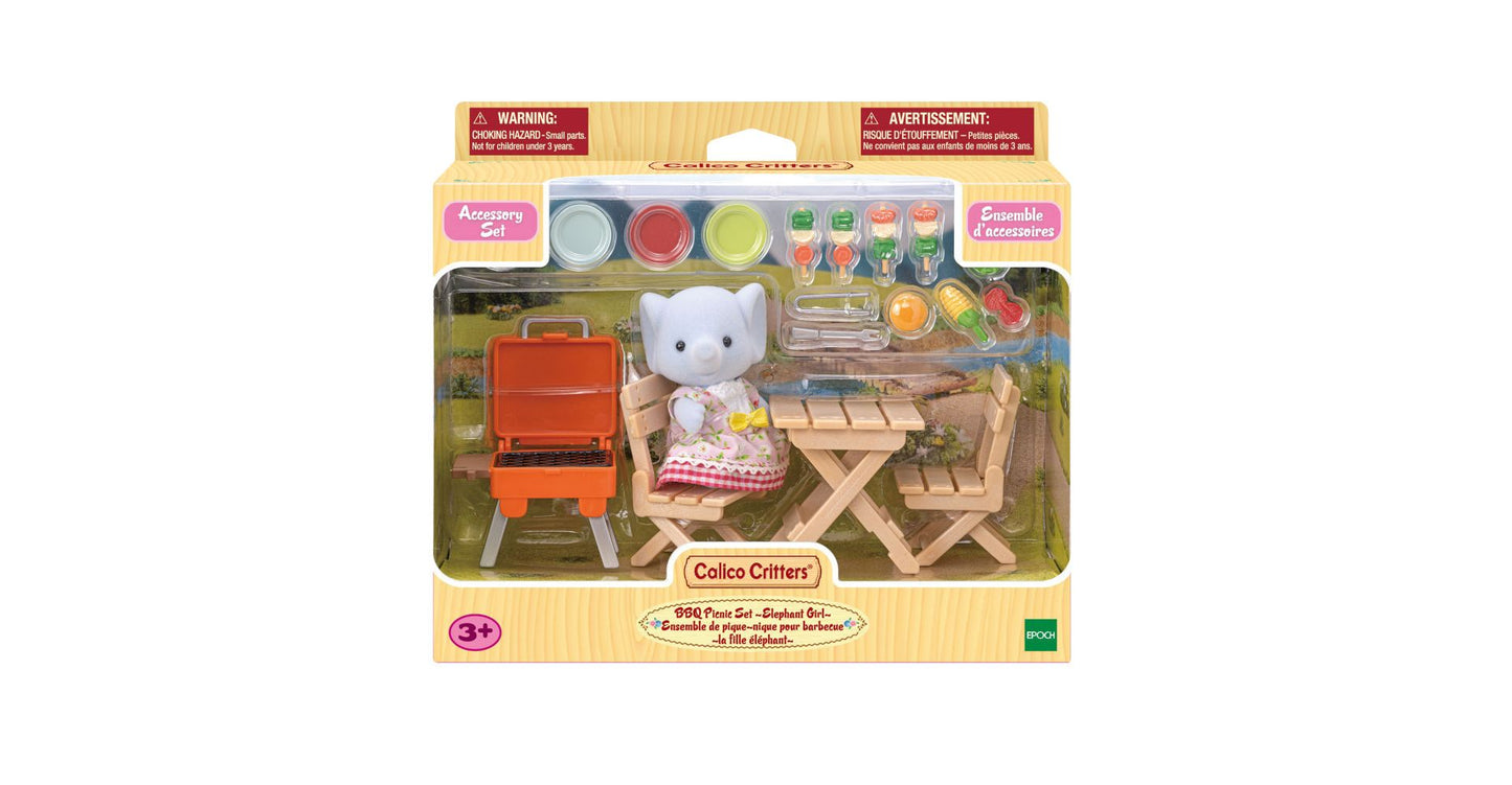 Calico Critters Bubblebrook Elephant Girl's BBQ Picnic Set, Dollhouse Playset with Figure and Accessories