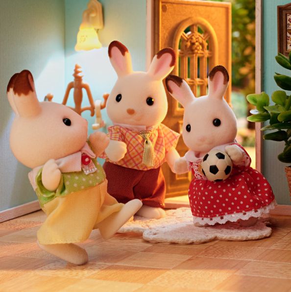 Calico Critters Hopscotch Rabbit Family, Set of 4 Collectible Doll Figures