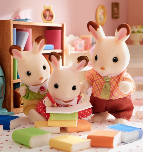 Calico Critters Hopscotch Rabbit Family, Set of 4 Collectible Doll Figures