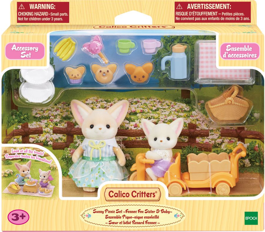 Calico Critters Sunny Picnic Set - Fennec Fox Sister & Baby, Dollhouse Playset with Figures and Accessories