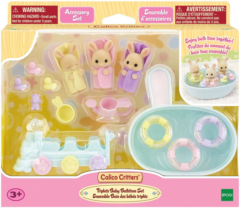 Calico Critters Triplets Baby Bathtime Set, Dollhouse Playset with 3 Figures and Accessories