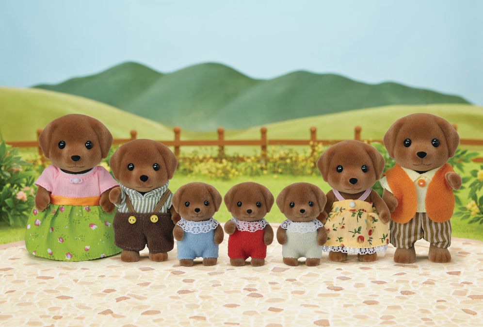 Calico Critters Chocolate Labrador Family - Set of 7 Collectible Doll Figures - Barnes & Noble Exclusive