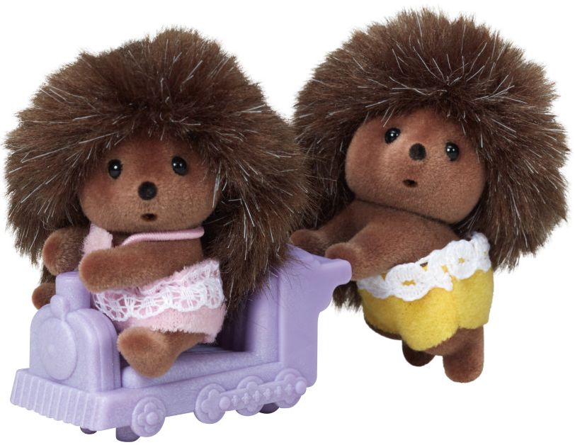 Calico Critters Pickleweeds Hedgehog Twins, Set of 2 Collectible Doll Figures with Pushcart Accessory