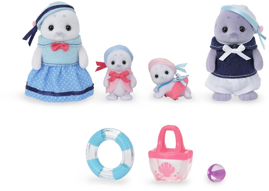 Calico Critters Seal Family, Set of 4 Collectible Doll Figures in Outfits with Accessories