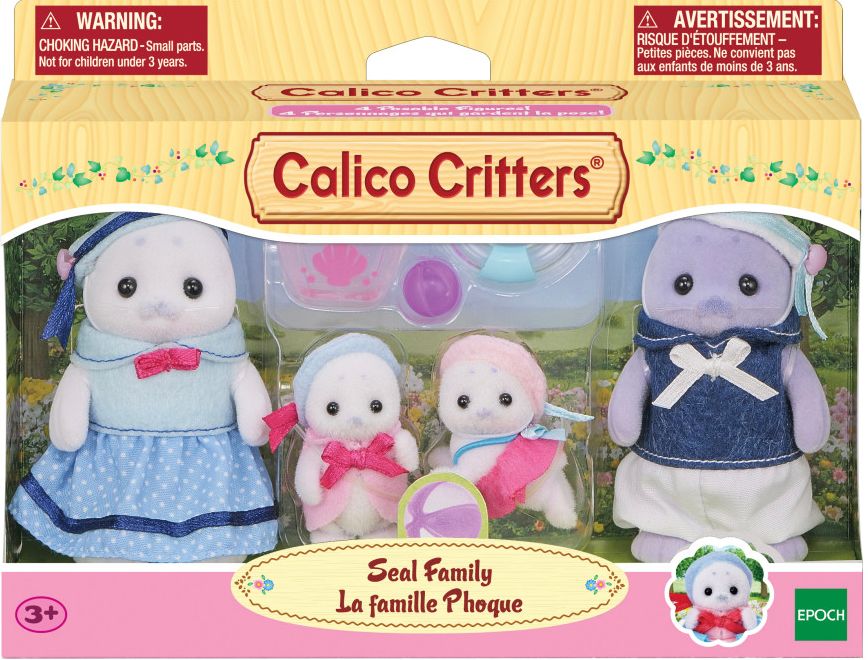 Calico Critters Seal Family, Set of 4 Collectible Doll Figures in Outfits with Accessories