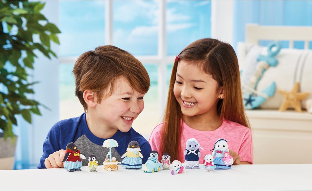 Calico Critters Seal Family, Set of 4 Collectible Doll Figures in Outfits with Accessories