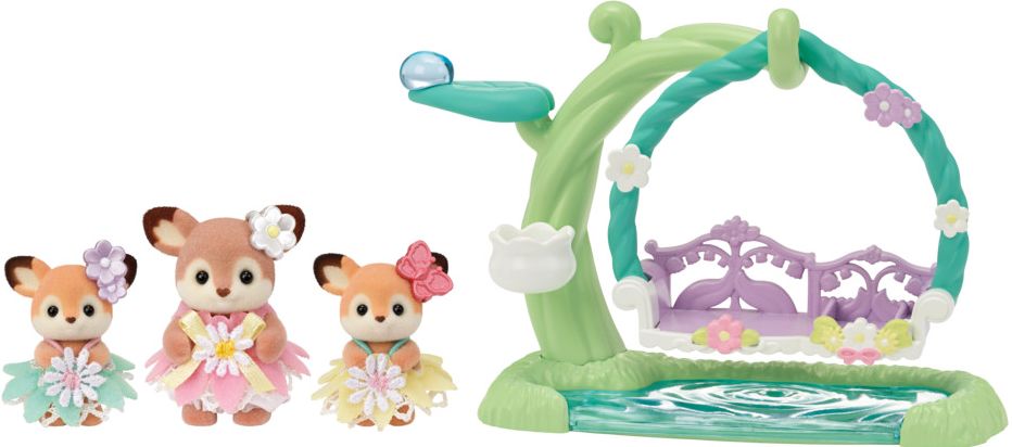 Calico Critters Deer Babies Floral Swing Set, Set of 3 Collectible Doll Figures with Swing Accessory
