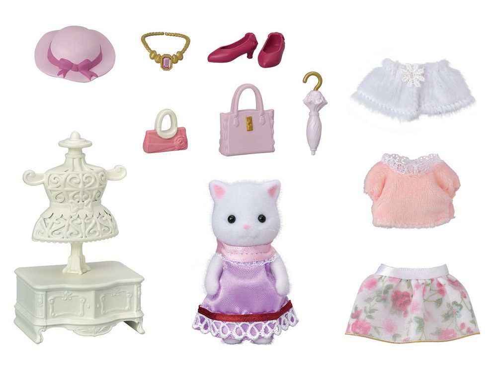Calico Critters Fashion Playset Persian Cat, Dollhouse Playset with Figure and Fashion Accessories