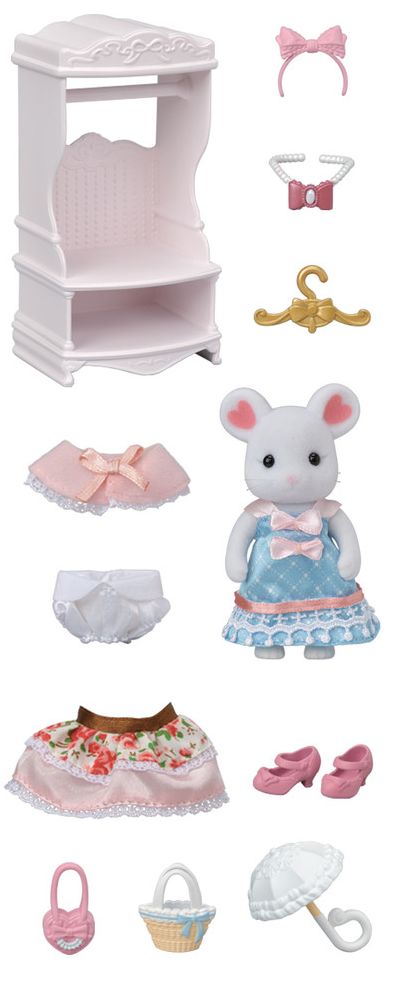 Calico Critters Fashion Playset Sugar Sweet Collection, Dollhouse Playset with Marshmallow Mouse Figure and Fashion Accessories
