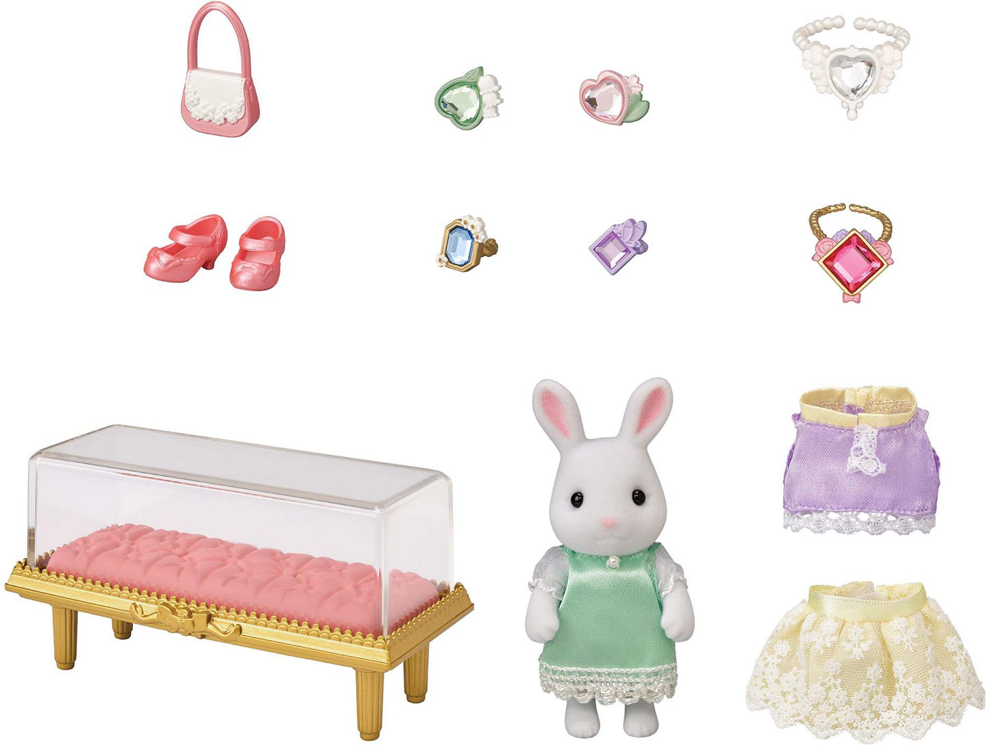 Calico Critters Fashion Playset Jewels & Gems Collection, Dollhouse Playset with Snow Rabbit Figure and Fashion Accessories