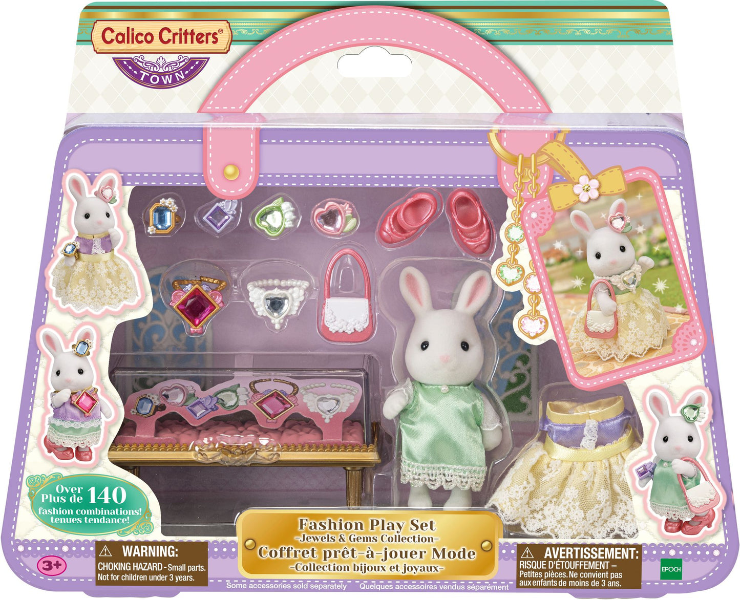 Calico Critters Fashion Playset Jewels & Gems Collection, Dollhouse Playset with Snow Rabbit Figure and Fashion Accessories