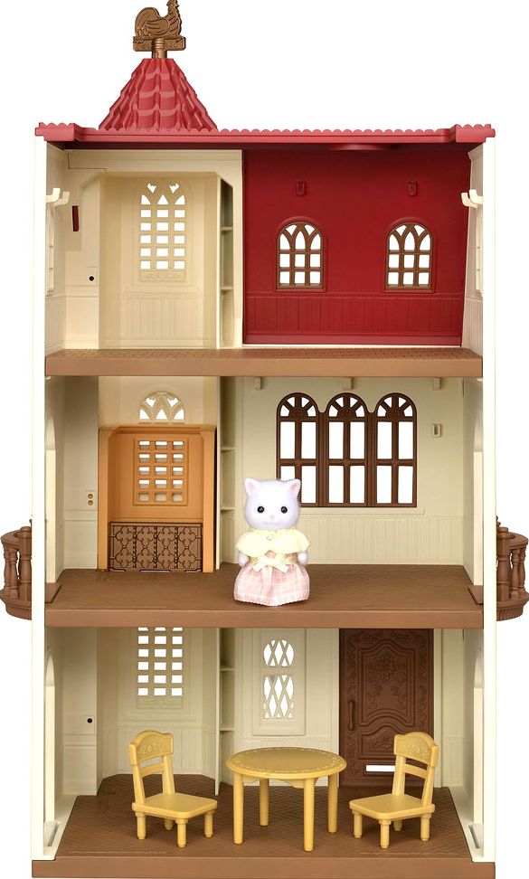 Calico Critters Red Roof Tower Home, 3 Story Dollhouse Playset with Figure, Furniture and Accessories