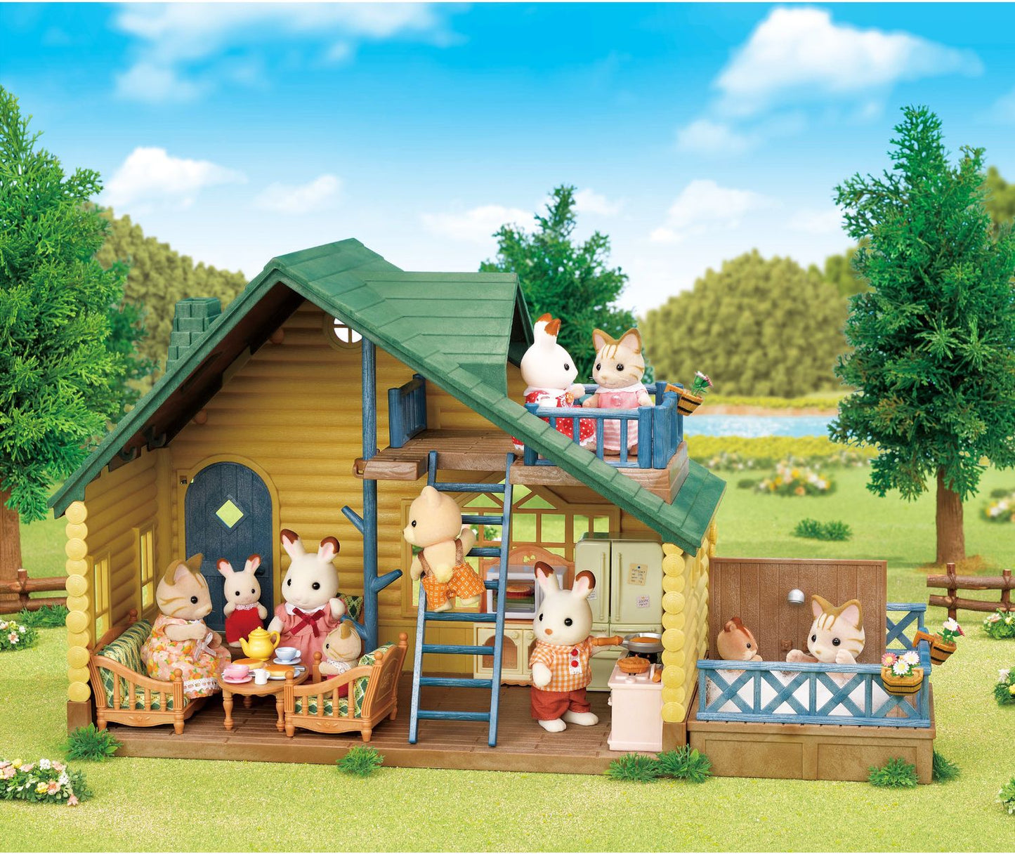 Calico Critters Log Cabin Gift Set, Dollhouse Playset with 4 Collectible Figures, Furniture and Accessories