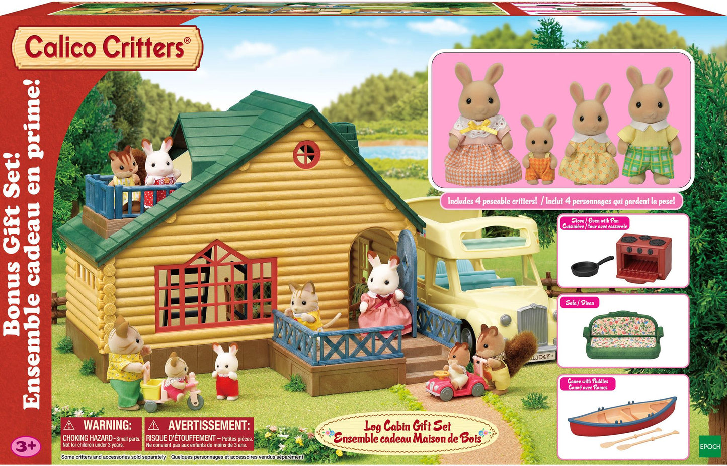 Calico Critters Log Cabin Gift Set, Dollhouse Playset with 4 Collectible Figures, Furniture and Accessories