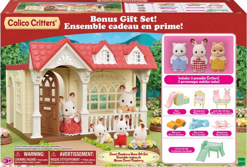 Calico Critters Sweet Raspberry Home Gift Set, Dollhouse Playset with 3 Collectible Figures, Furniture and Accessories