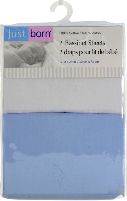 Triboro Just Born 2 Pack Bassinet Sheets 100% Cotton, Blue & White