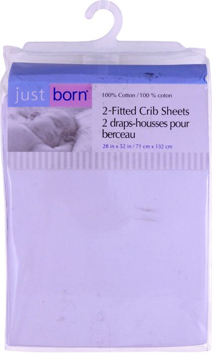 Triboro Just Born Crib Sheets 100% Cotton 2-Pack, White