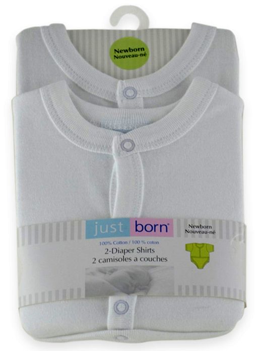 Triboro Just Born 2 Pack Diaper Shirt Newborn, White