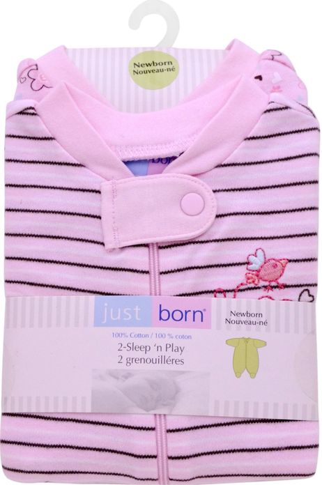 Triboro Just Born Sleep n Play 2 Pack Newborn, Hearts & Flowers Girl