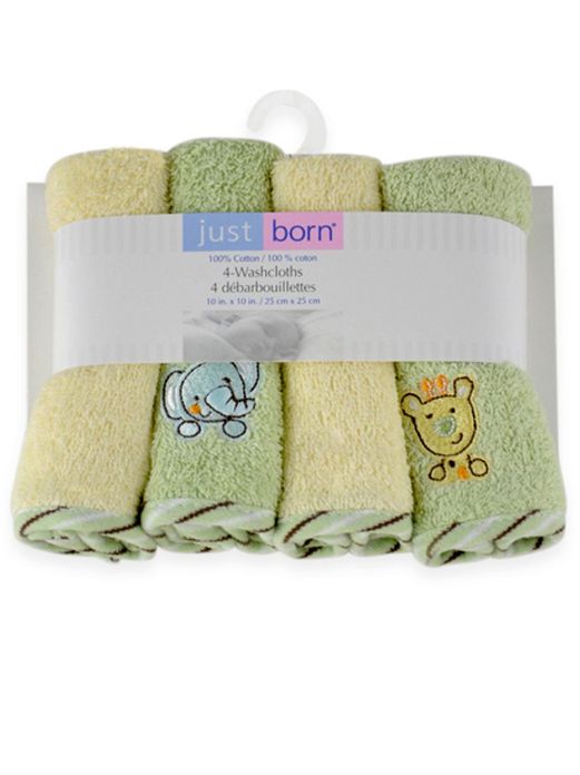 Triboro Just Born Washclothes 4 Pack, Neutral
