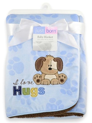 Triboro Just Born 2 Ply Valboa Blanket with Applique Blue Puppy