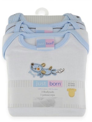 Triboro Just Born Bodysuits 3 Pack, Puppy Fun Boy (3 Months)