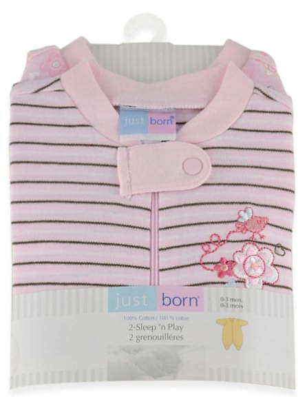 Triboro Just Born Sleep n Play 2 Pack, Hearts & Flowers Girl (3 Months)