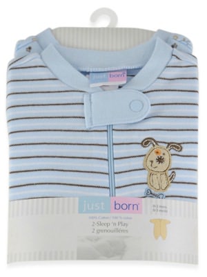 Triboro Just Born Sleep n Play 2 Pack, Puppy Fun Boy (3 Months)