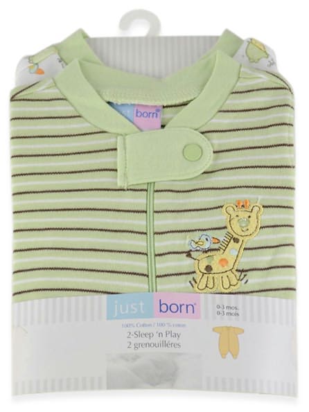 Triboro Just Born Sleep n Play 2 Pack, Jungle Fun Neutral (3 Months)