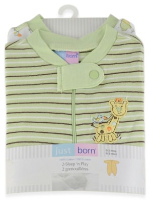 Triboro Just Born Sleep n Play 2 Pack, Jungle Fun Neutral (3 Months)