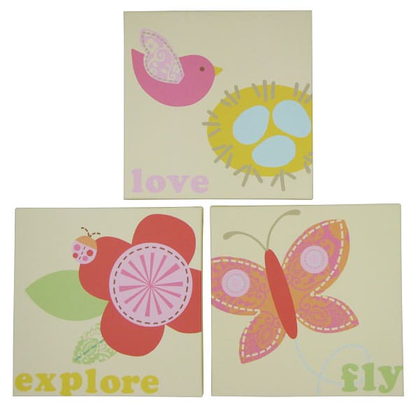 Triboro Jill McDonald Lullaby Breeze 3 Piece Wall Art, Wood Frame