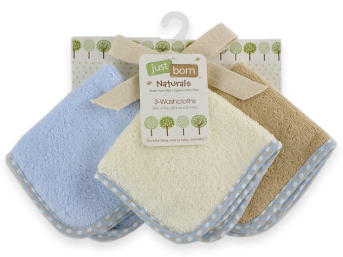 Triboro Just Born Organic Washcloths 3 Pack, Boy