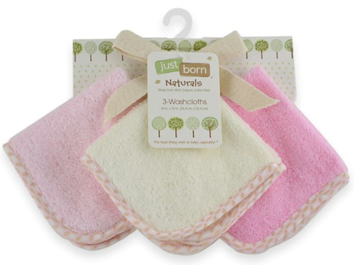Triboro Just Born Organic Washcloths 3 Pack, Girl
