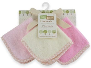 Triboro Just Born Organic Washcloths 3 Pack, Girl