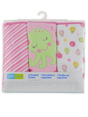 Triboro Just Born 3 Pack Hooded Towel Knit Terry, Pink Sea Girl
