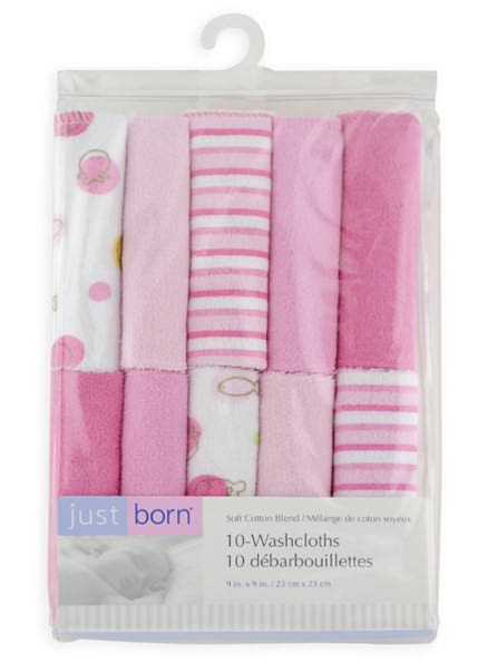 Triboro Just Born 10 Pack Knit Terry Washcloth Set, Girl