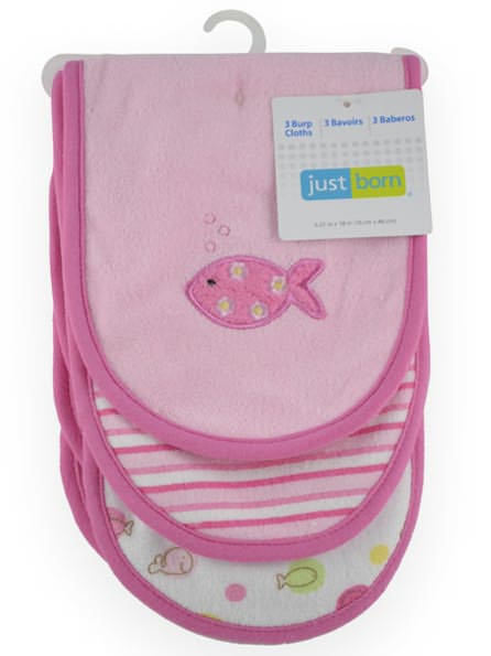 Triboro Just Born 3 Pack Burp Cloth Knit Terry, Girl