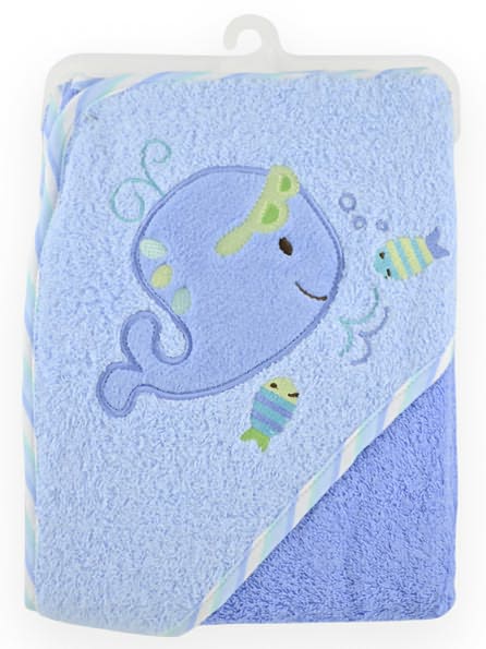 Triboro Just Born Hooded Towel, Woven Terry Blue Sea Boy