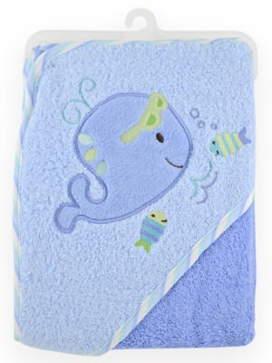 Triboro Just Born Hooded Towel, Woven Terry Blue Sea Boy